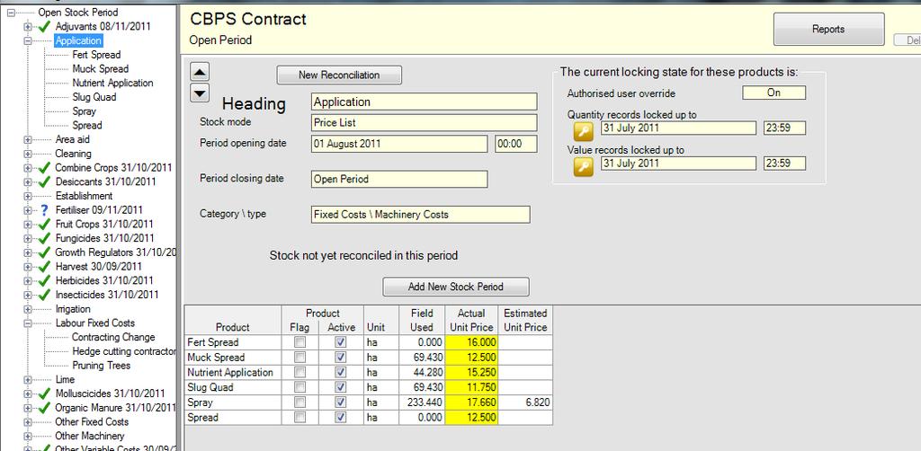 Stock Management for Price List Mode For stock headings that are set to price list mode (normally fixed costs machinery costs), it is