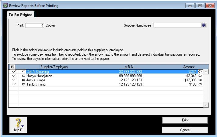 Figure 2: Reviewing supplier ABNs and totals using AccountRight version 19 Note that neither version 19.7 nor 19.8 allow you to create a report that you can lodge direct with the ATO.