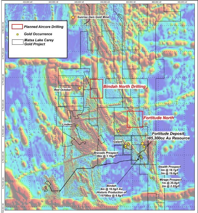 New Exploration Programme Aircore drilling was completed on two high priority gold targets at Lake Carey The programme comprise 97 aircore drillholes for a total of 9,730m of drilling Assay results