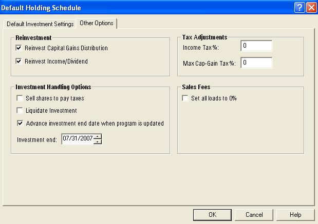Working with Scheduled Portfolios Understanding the Scheduled Portfolio view 8. Click the Other Options Tab and adjust the Tax Adjustments to zero (the number zero must be typed).