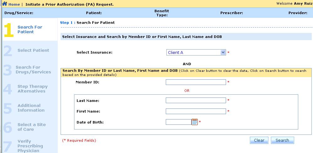 Step 1: Search for Patient Choose 1199SEIU from the Select Insurance dropdown.