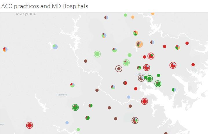 ACO Practice Location Distribution- Baltimore Larger size circles represent a greater number of practice