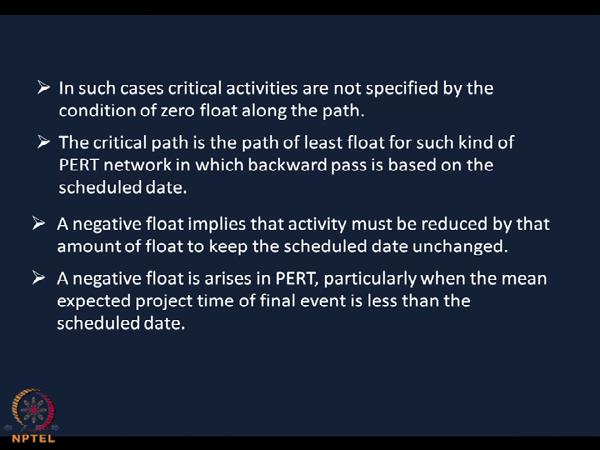 (Refer Slide Time: 12:48) So, what is happening here in such cases critical activities are not specified by the condition of zero float along the path.