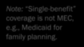 the insurance market (inside or outside the Marketplace) Note: Single-benefit coverage is not MEC, e.g., Medicaid for family planning.