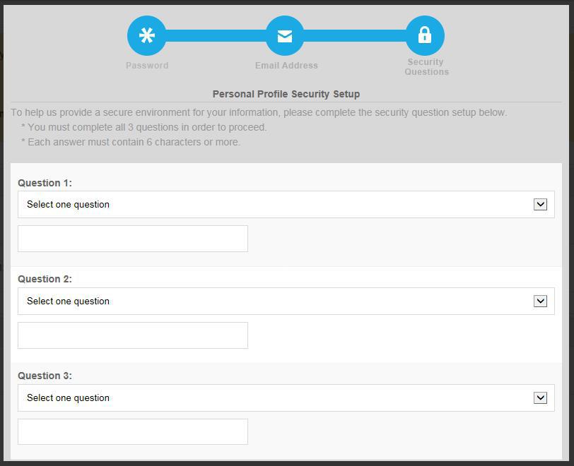 Personal Profile Security Setup (One-time requirement for all user accounts).