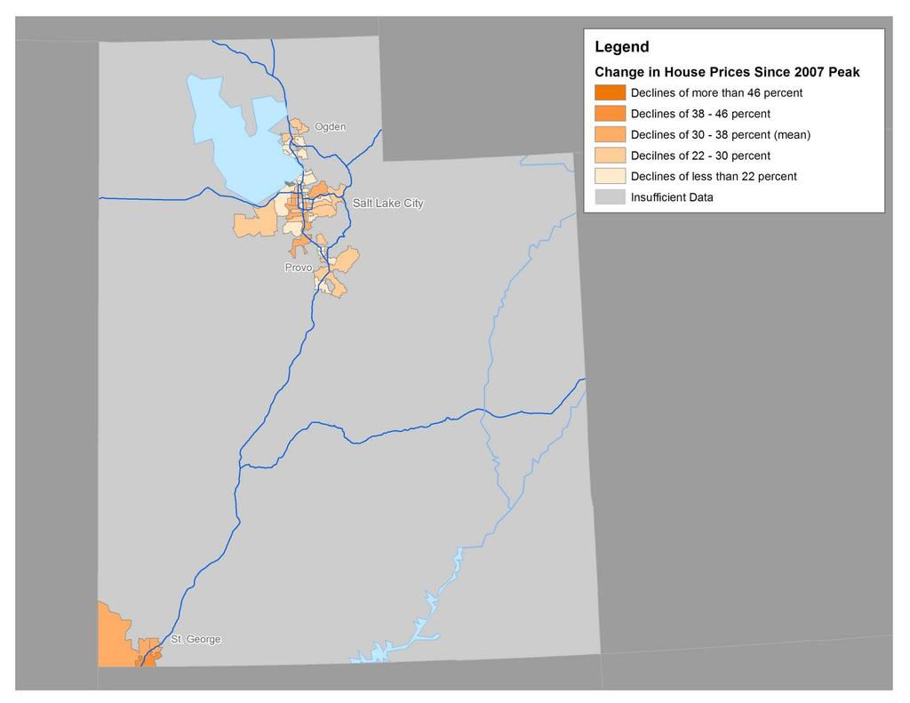 Utah Data Maps Change in House Values Since 2007 February