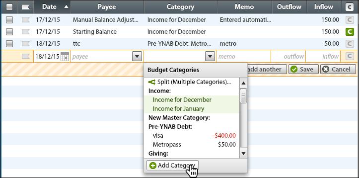 Adding Categories from an Account Page You can also add Mater Categories or sub-categories to your budget form an
