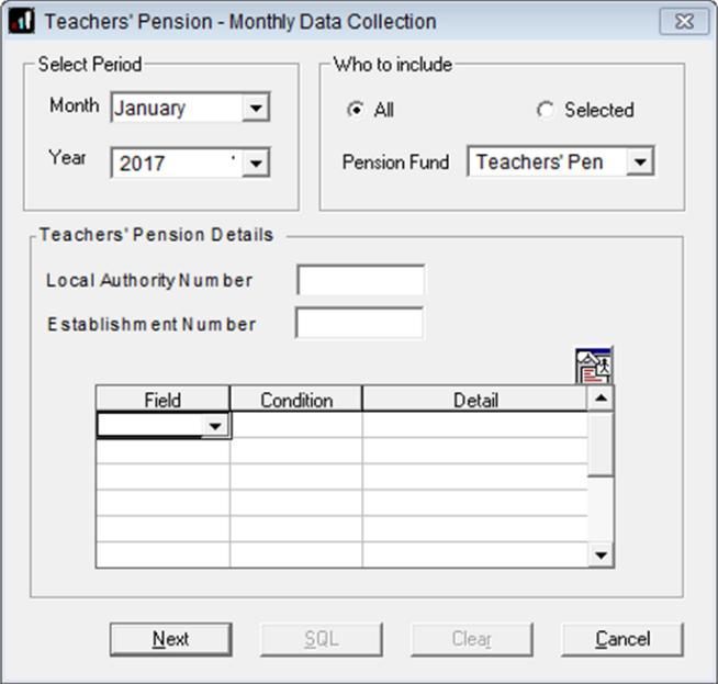 Select File to Create A new Teachers Pension option has been added to Pension Create Pension File Select File to Create screen.