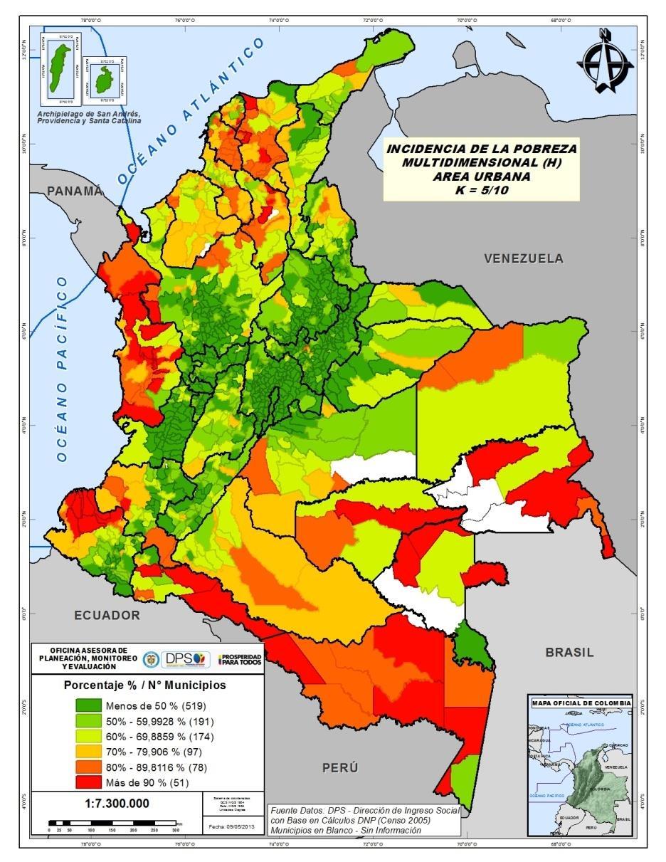 MPI proxy based on Census Data 2005 Municipal MPI Colombia Headcount ratio,