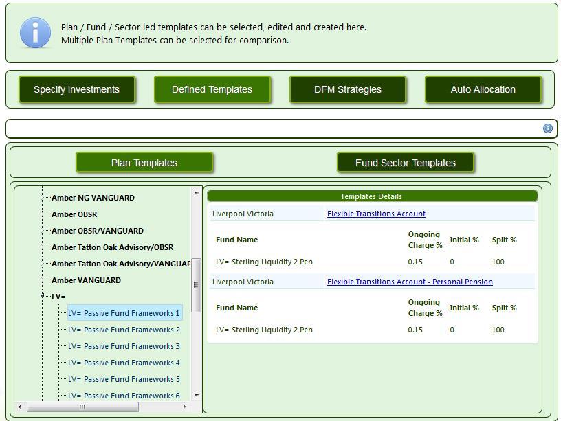 DEFINED TEMPLATES The Defined Templates button allows the user to retrieve, create and edit Fund/Sector and Plan Templates.