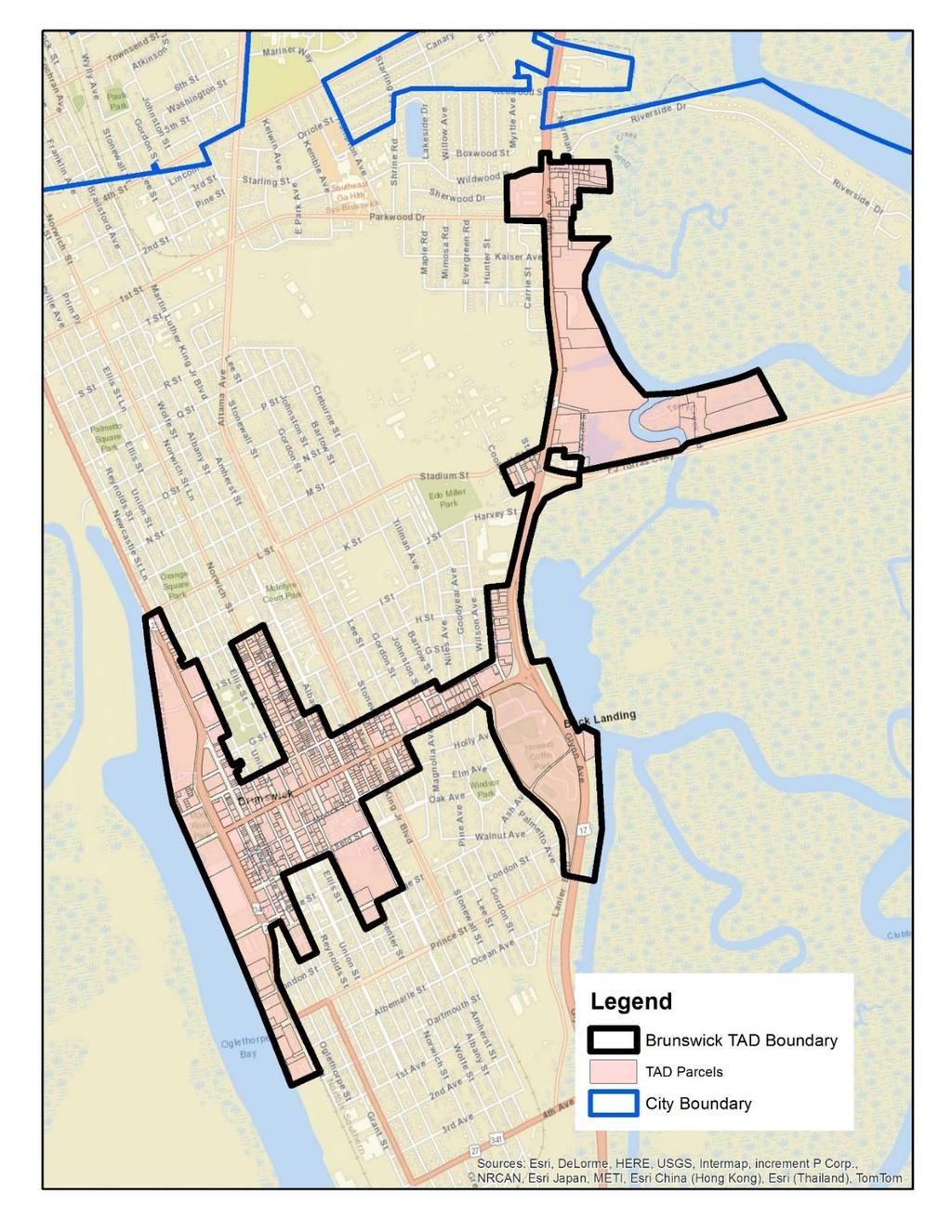 2.1. Geographic Boundaries This plan calls for the creation of the City of Brunswick Tax Allocation District #1: Brunswick Historic Core, whose redevelopment area includes the parcels outlined and