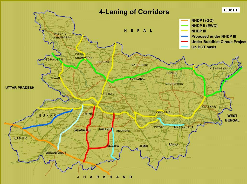RAXAUL Sonbarsa MUZAFFARPUR CHAPRA Bihta Arra Mohania (NH-30) 118 Km Nalanda Rajgir Biharsharif Biharsharif-Nawada-Rajauli (NH-31) 76 Km Aurangabad- Mahabalipur (NH-98) 76 Km Gaya Munger - Bhagalpur