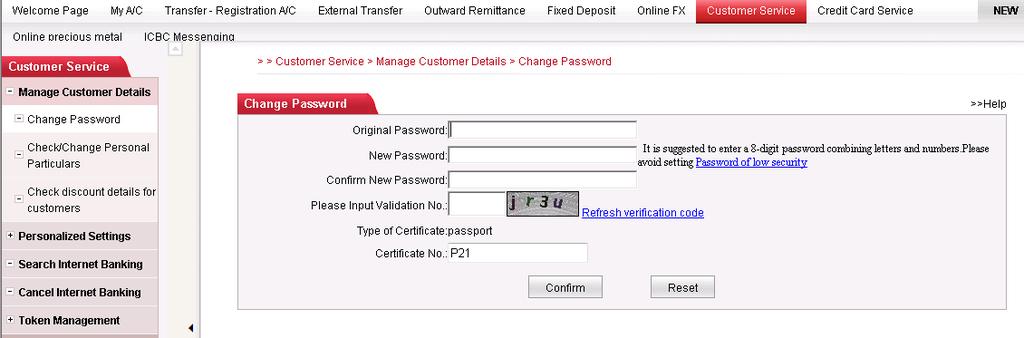 Change Internet Banking Password 3 Customer