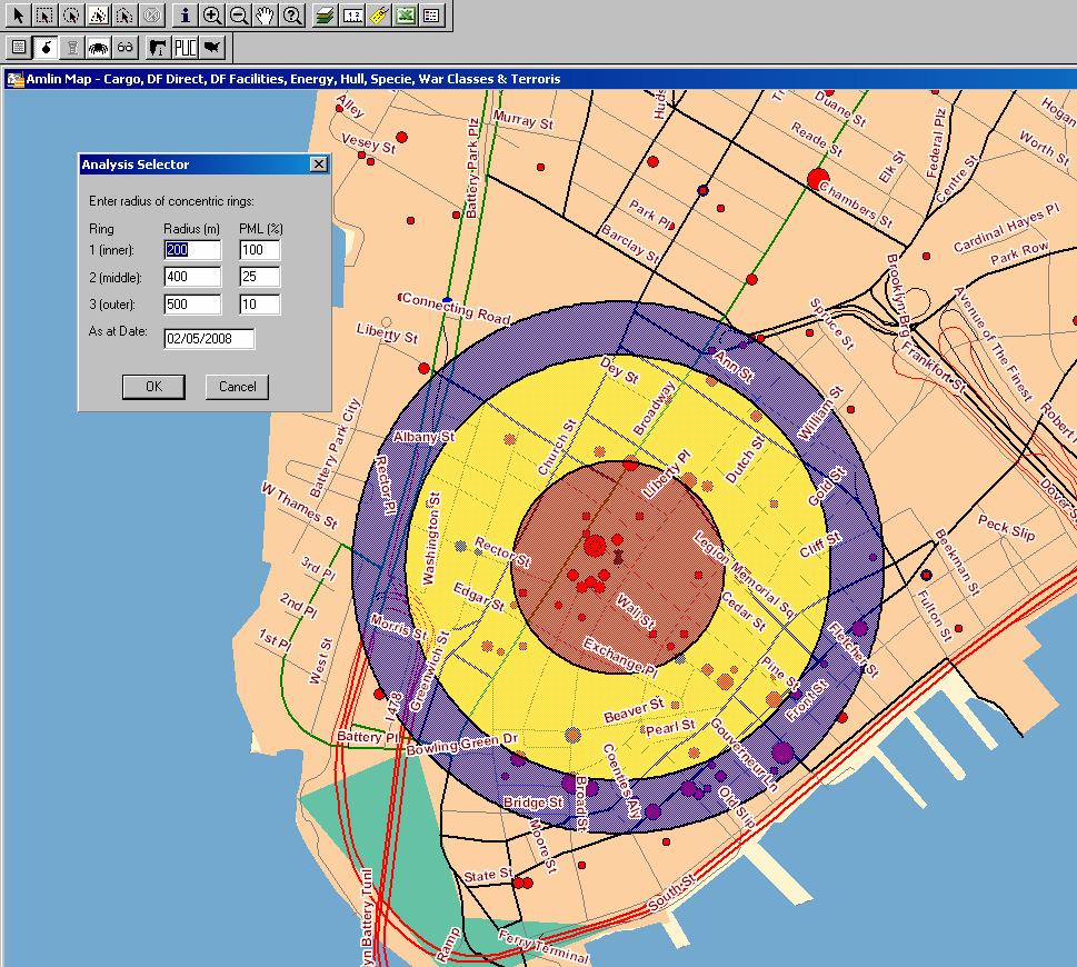 Terrorism Bomb Scenario 3 Concentric rings with user definable radii and PML% (Defaulted