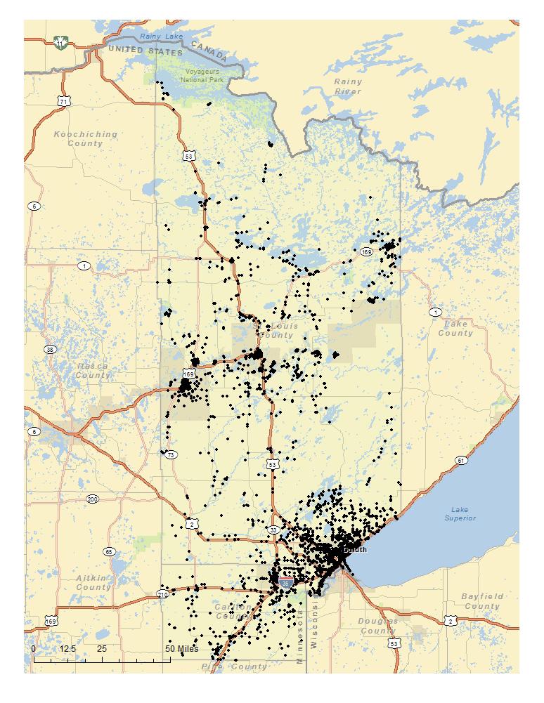Business Filings The two maps below attempt to highlight new business formation in the two Minnesota counties of the Duluth-Superior Metropolitan Statistical Area (MSA) in two periods: 2000 2004