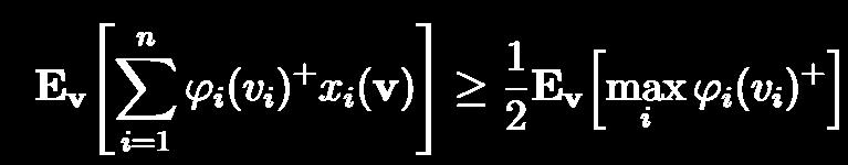 Near Optimal Auctions With Prophet inequality we can now consider any allocation rule that has the following form: Choose t such that pr[max φ i v + i t] = 1 2 (z+ = max(0, z)) i Give the item to a