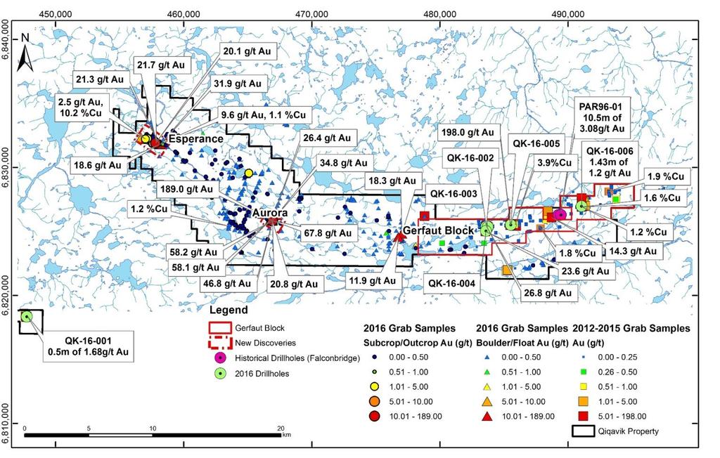Qiqavik Gold Exploration Potential Asset to be JV/Spun Out for Future Funding 2016 program discovered two new high grade gold mineralization zones, Aurora and Esperance, extending mineralized trend