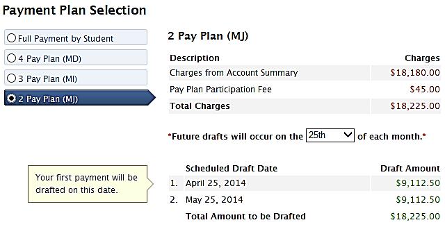 Example of 2-month Pay Plan Select 2 Pay Plan.