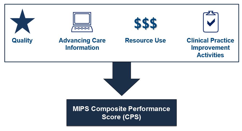 MIPS Performance Categories and Scoring There are four (4) distinct performance categories that will collectively make up a clinician s MIPS Composite Performance Score (see Figure 3): Figure 3.