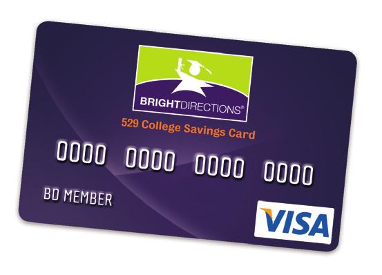 Funds can be conveniently deposited to Bright Directions from your bank account. Use the Bright Directions 529 College Savings Visa Card and earn 1.