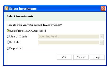 Defining an Investment Lineup or Watch List Morningstar Direct SM Quick Start Guide 7 2 In the dialog box that opens, select Name/Ticker and click OK.