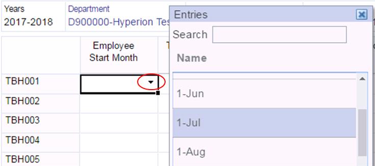3. In the Employee Start Month : a. click directly on the drop down arrow b. scroll down and select 1-Jul 4. In the Total Annual Salary column enter $150,000.