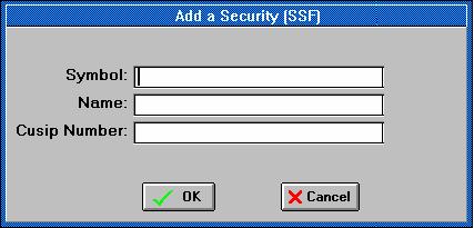 Adding A Security To add a security to the Security Symbols File click on the Add button of the "Security Symbols" screen.
