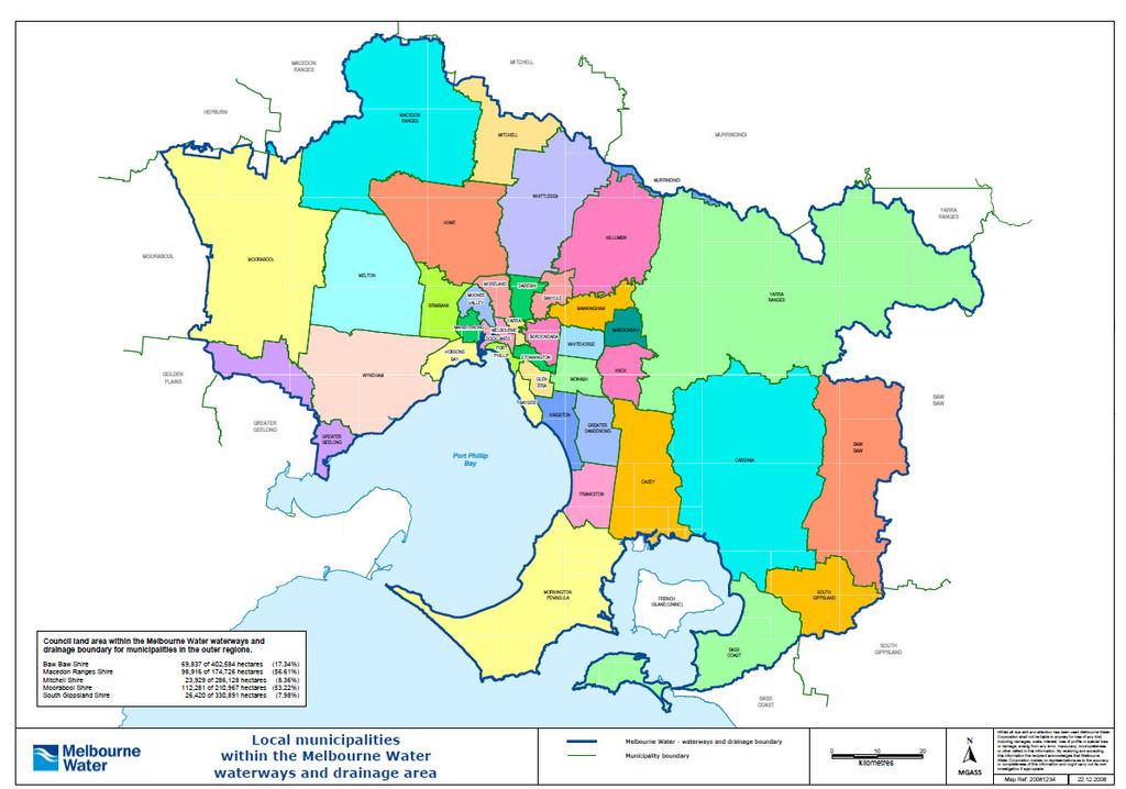 Figure 2 Local municipalities within the Melbourne Water area In relation to flood management, local councils undertake the following: administer and enforce planning provisions and building