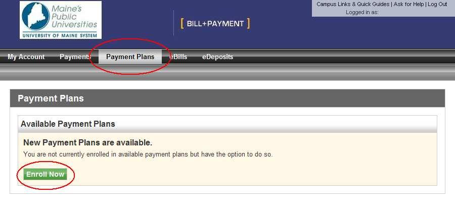9. To enroll in a payment plan click on the Payment Plans tab and then select the Enroll Now button to
