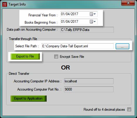 Select the accounts you want to export to XML file and click on Export.