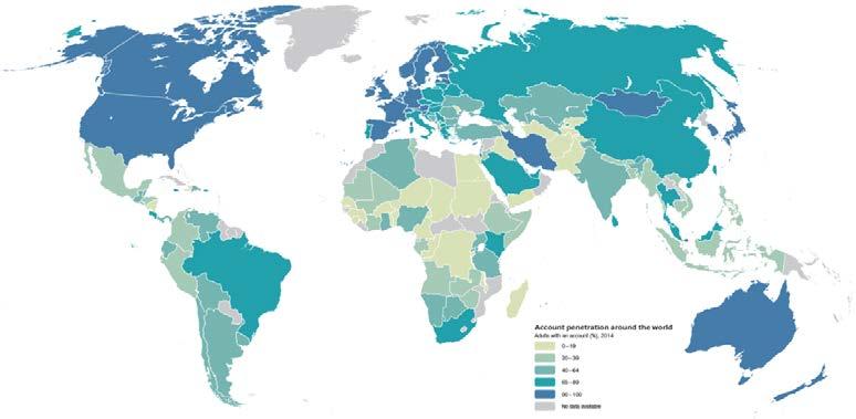 number of adults without an account the unbanked dropped by 20 percent to 2 billion. Map 1: Account ownership around the world Source: Global Findex (2014); https://www.worldbank.