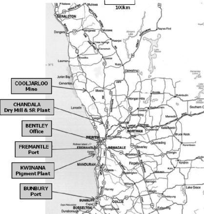 slag, titanium slag, rutile, as well as co products pig iron and zircon Tiwest operations are located in Western Australia Tiwest operates: Mining- dredging, dry mining techniques Chandala processing
