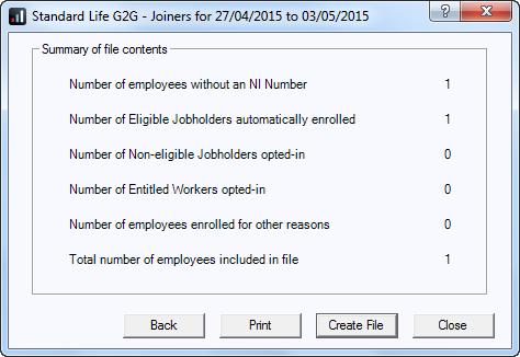 On the Select File to Create screen, choose Standard Life G2G Joiners 3. Click OK 4.
