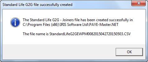 or opted in 5. Click OK 6. On the Standard Life G2G - Joiners for screen, click Print to print a report of the employees that are included in the file. 7.