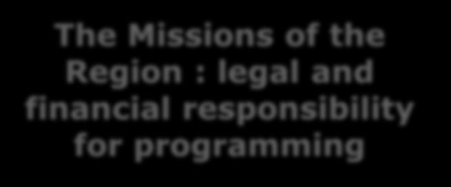 Sharing of missions The Missions of the Region : legal and financial responsibility for programming Dissemination of the calls for proposals