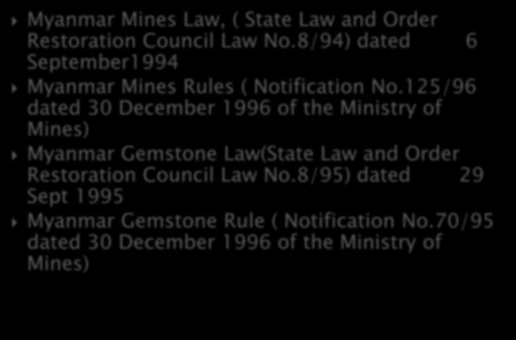 Myanmar Mines Law, ( State Law and Order Restoration Council Law No.