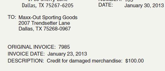 Business Transaction On January 30 Maxx-Out Sporting Goods received a credit