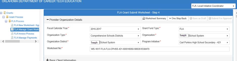 Making a FLA Change Request Step 8: After clicking the Search button, the Worksheets that are in the approval process will be listed.