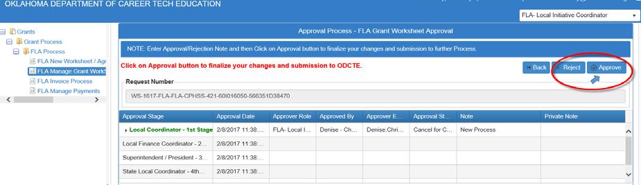 Making a FLA Change Request Step 12: Select Approval Process.