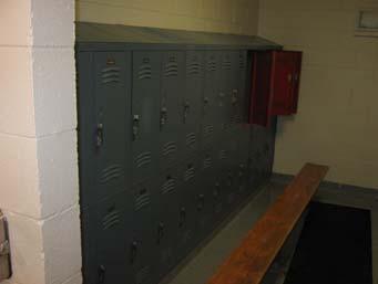 Refurbish the restrooms every 12 years, starting in 2017. Replace the restroom flooring in 2010. G2. Locker Room Location: Pool house interior. Description: Metal lockers with wooden benches.