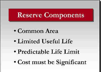 Assoc. 12293-7 Which Physical Assets are Covered by Reserves? Reserve expenses are the larger, infrequent expenses that require significant advance planning.