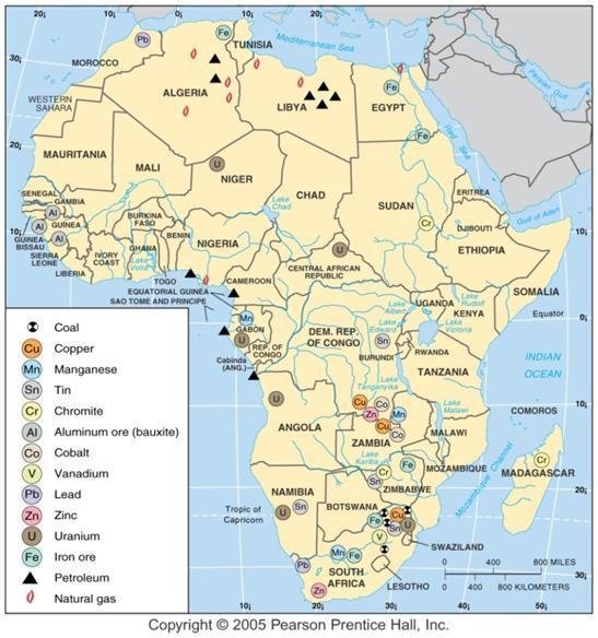 Minerals in Africa Although several African countries have important minerals, the world prices of many of these have lagged behind the prices of