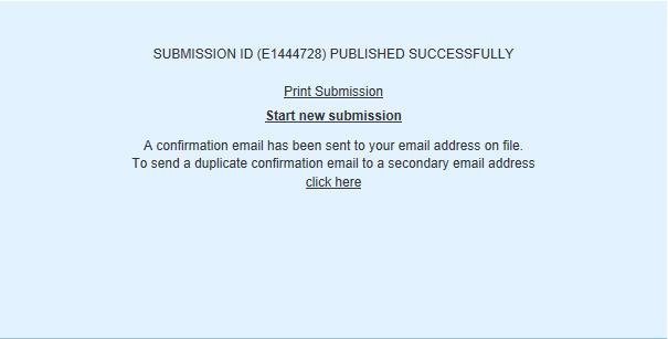 A submission ID (EA1444728 in the above example), which is a unique identifier and useful for any future updates to the submission.