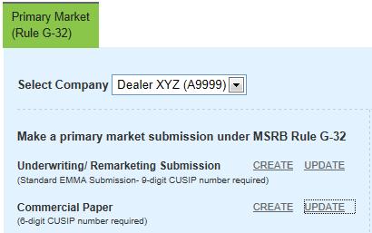 Begin a commercial paper submission by selecting Commercial Paper from the Primary Market Submissions screen.
