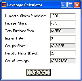 Calculator: menu opens the Margin Loan [Leverage] Calculator.