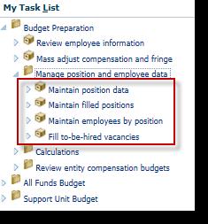 Budget Preparation Processes Manage Position and Employee Data Forms Maintain position data This form should only be used to make changes to positions.