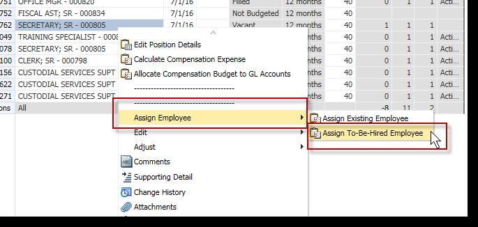 Click the Assign Employee on the pop-up menu. 14.