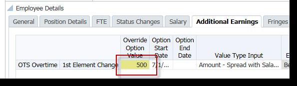 14. Click in the Override Option Value field and enter the Amount of the