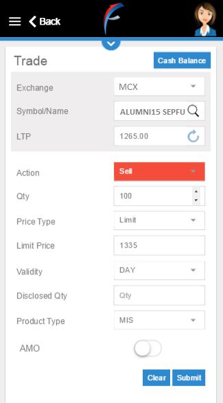Quantity Disclosed Qty Order Type User needs to enter the