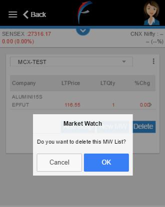 When the user clicks on OK, the market watch group will get added with the selected scrip.